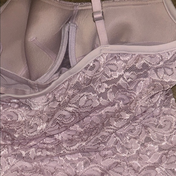 Lilac Purple Light Pink Lace Floral Cami Tank Sheer Top built in bra lingerie - Picture 7 of 8